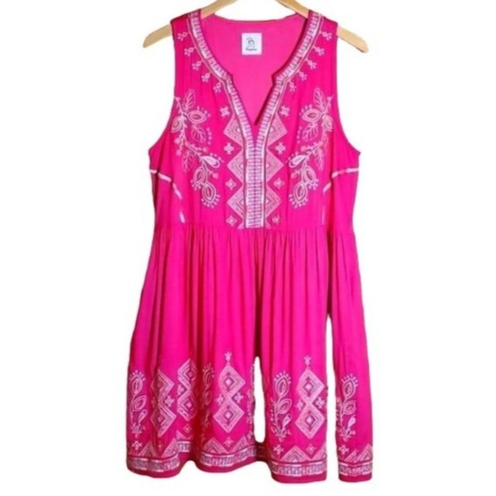DRESS BUNGALOWS M BOHO PINK EMBROIDERED SLEEVELESS MIDI